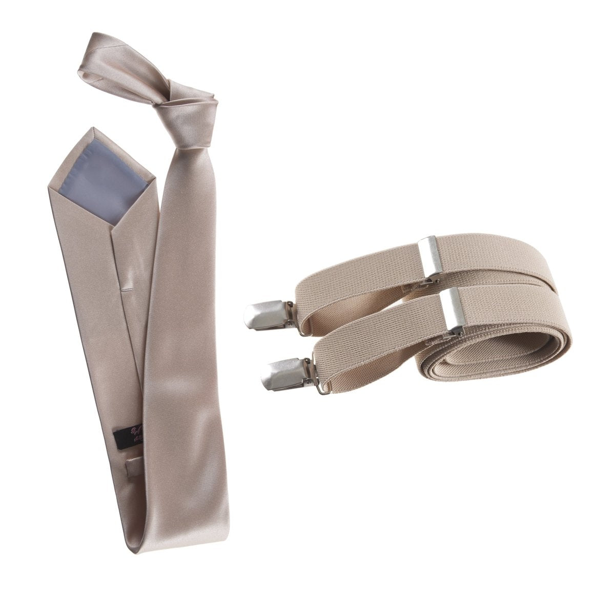 Self - Tie Satin Necktie with Matching Elastic Suspender - X Back Design - Tuxgear