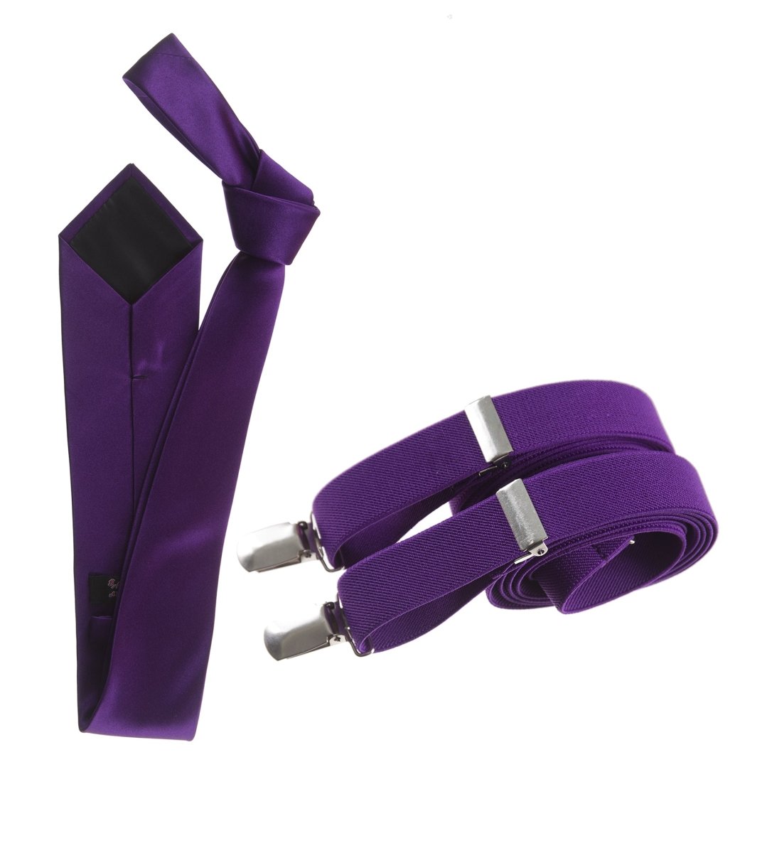 Self - Tie Satin Necktie with Matching Elastic Suspender - X Back Design - Tuxgear