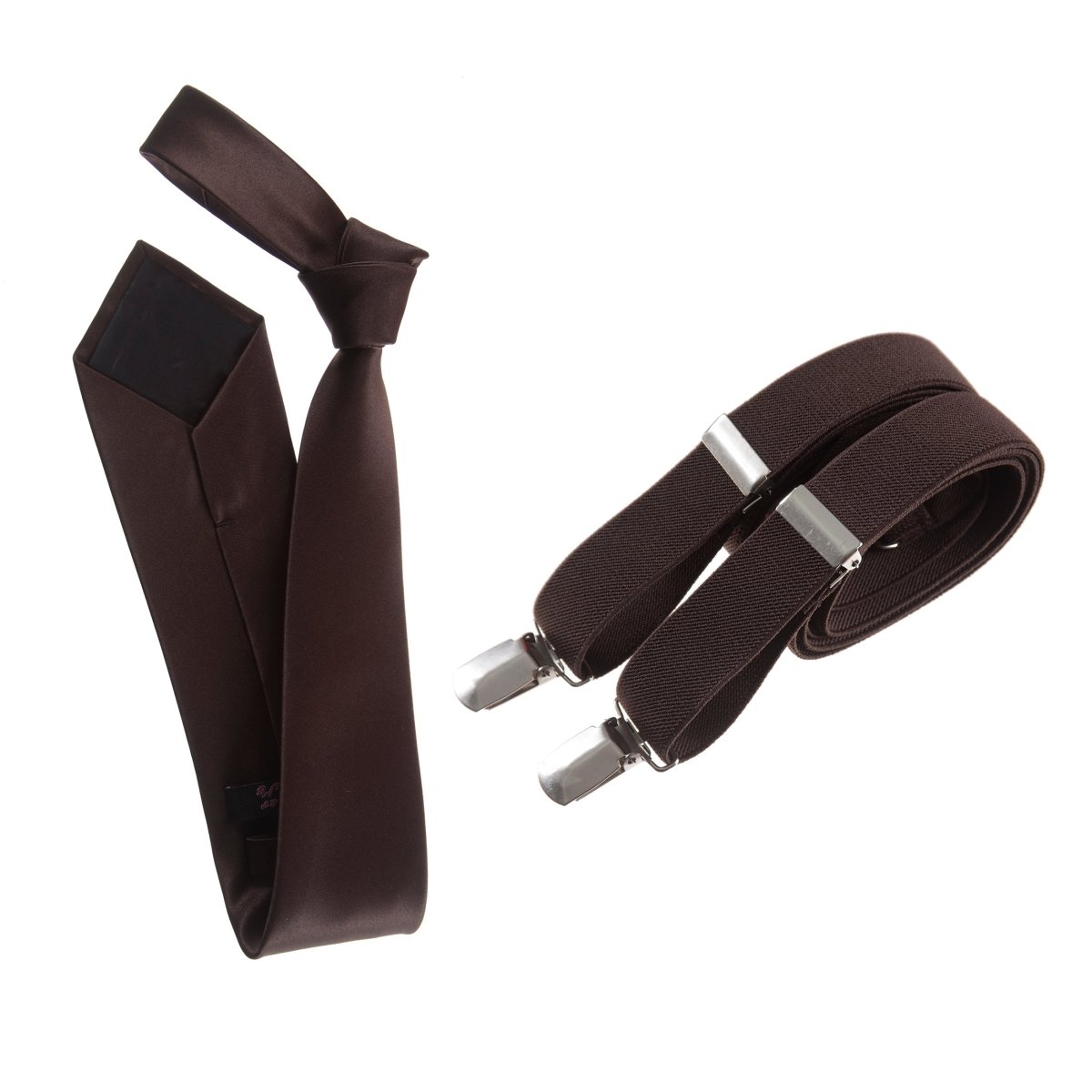 Self - Tie Satin Necktie with Matching Elastic Suspender - X Back Design - Tuxgear
