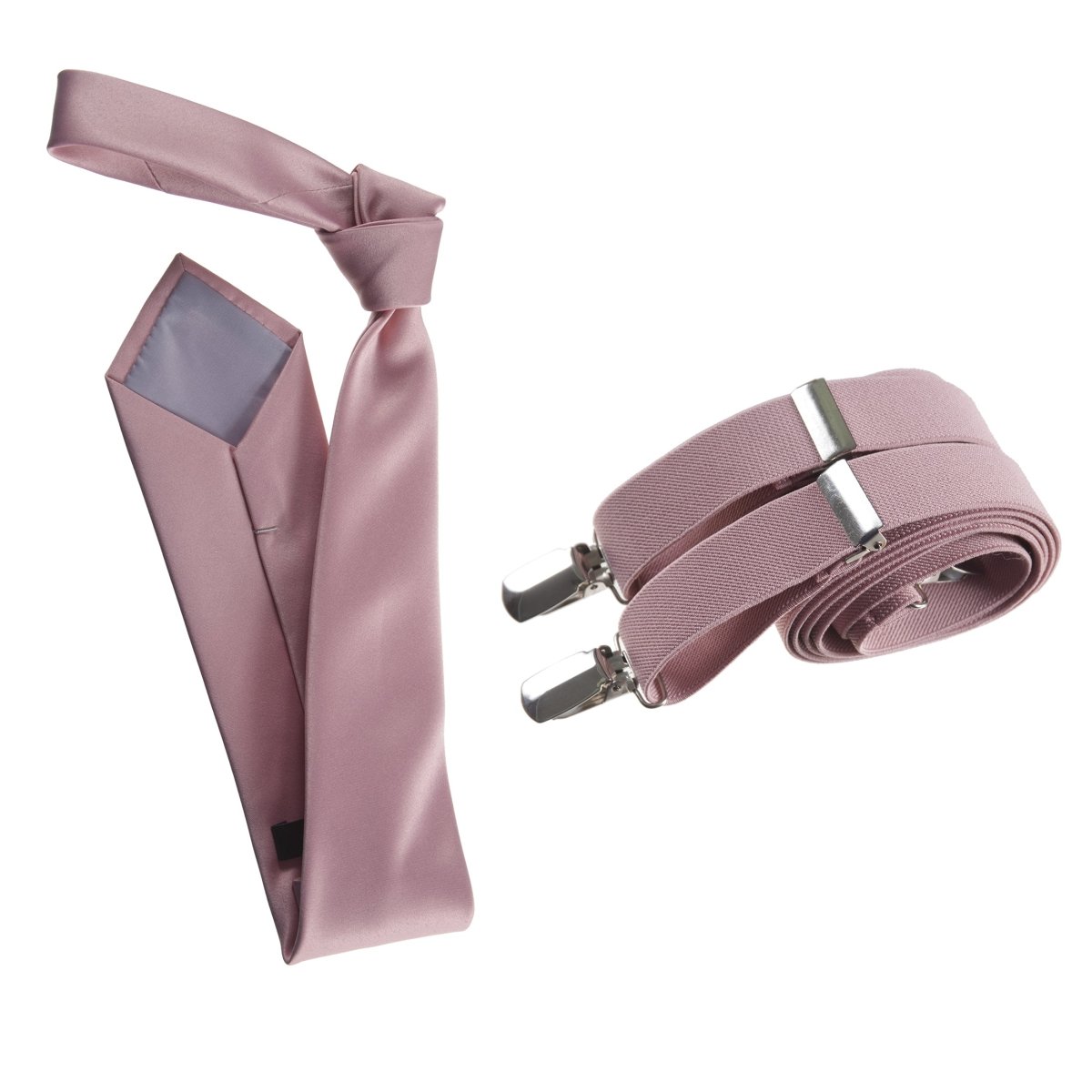 Self - Tie Satin Necktie with Matching Elastic Suspender - X Back Design - Tuxgear