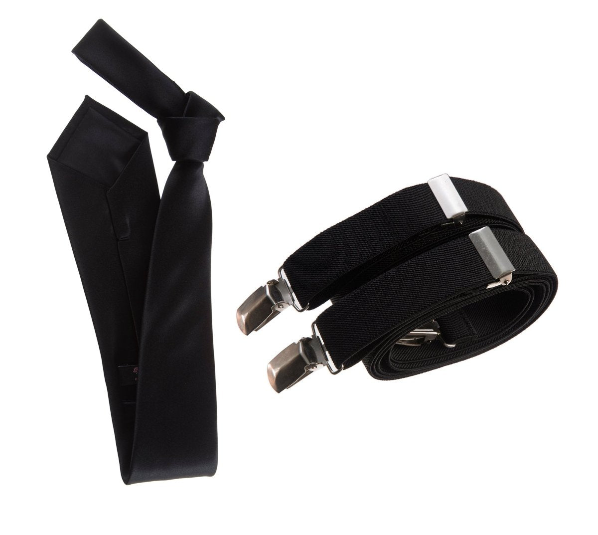 Self - Tie Satin Necktie with Matching Elastic Suspender - X Back Design - Tuxgear