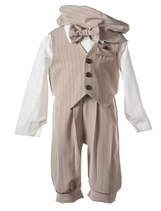 Tan Striped 5 Piece Knicker Set with Vest, Hat and Bow Tie by Just Darling - Tuxgear