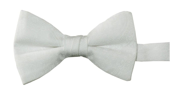 White Paisley Cotton Adjustable Bow Tie for Baby, Toddlers, Boys and Youth - Tuxgear